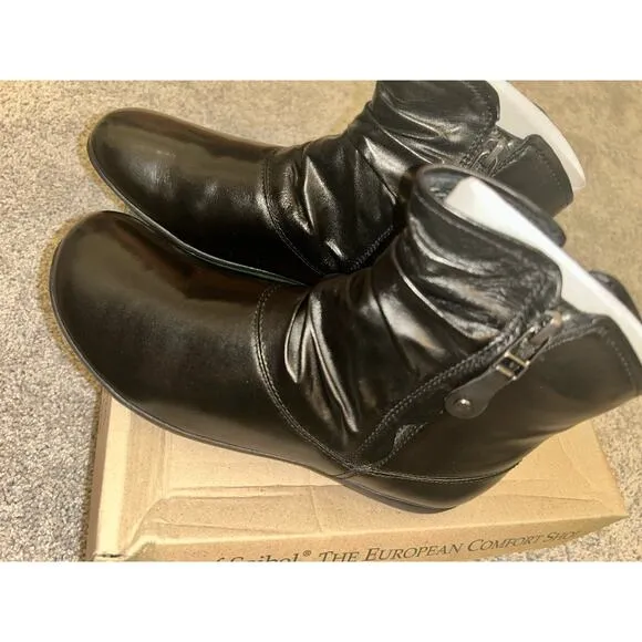 Josef Seibel Leather Boots Women 37 6-6.5 Black Faux Fur Lined Naly Faye