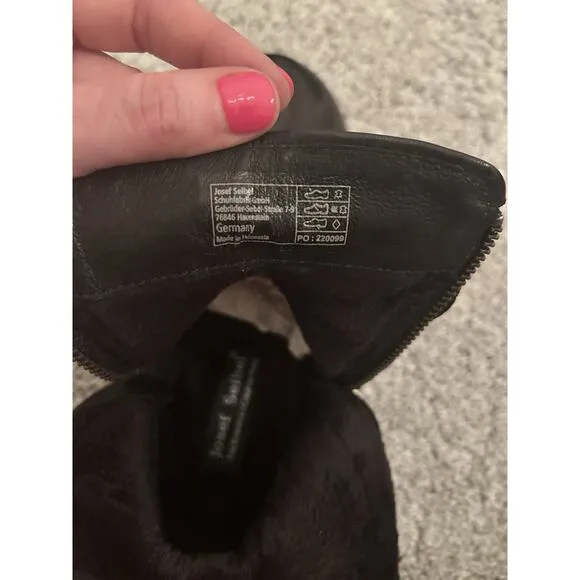 Josef Seibel Leather Boots Women 37 6-6.5 Black Faux Fur Lined Naly Faye