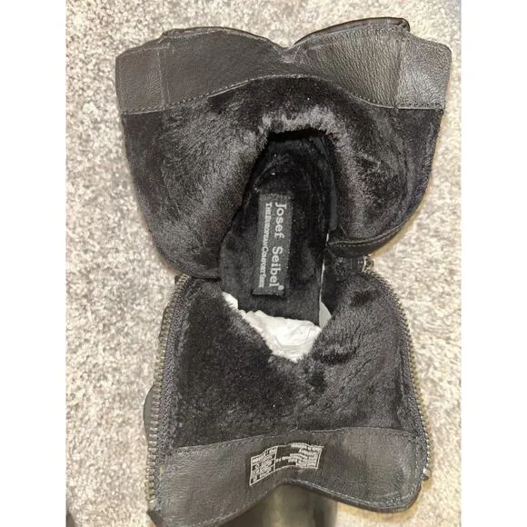 Josef Seibel Leather Boots Women 37 6-6.5 Black Faux Fur Lined Naly Faye