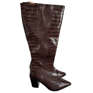 Journee Collection Brown Faux Croc Wide Width Knee High Heeled Boots