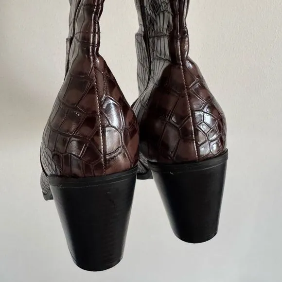 Journee Collection Brown Faux Croc Wide Width Knee High Heeled Boots