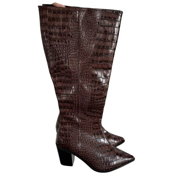 Journee Collection Brown Faux Croc Wide Width Knee High Heeled Boots
