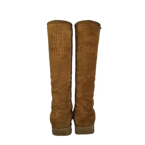 Juicy Couture Angel Logo Knee High Suede Boots in Tobacco Tan Womens Size 7 7.5