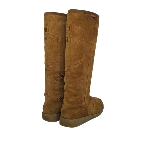 Juicy Couture Angel Logo Knee High Suede Boots in Tobacco Tan Womens Size 7 7.5