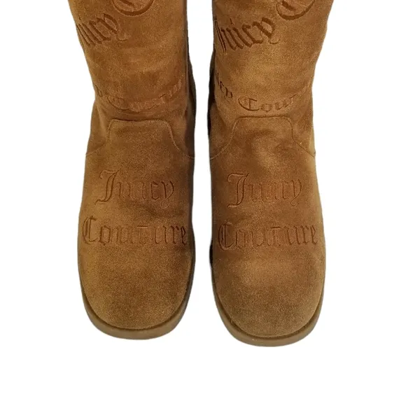 Juicy Couture Angel Logo Knee High Suede Boots in Tobacco Tan Womens Size 7 7.5