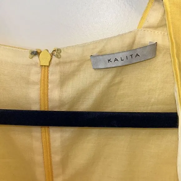 KALITA UTOPIA LINEN MINI DRESS IN YELLOW Sz M US6 EUC