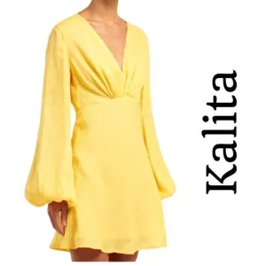 KALITA UTOPIA LINEN MINI DRESS IN YELLOW Sz M US6 EUC