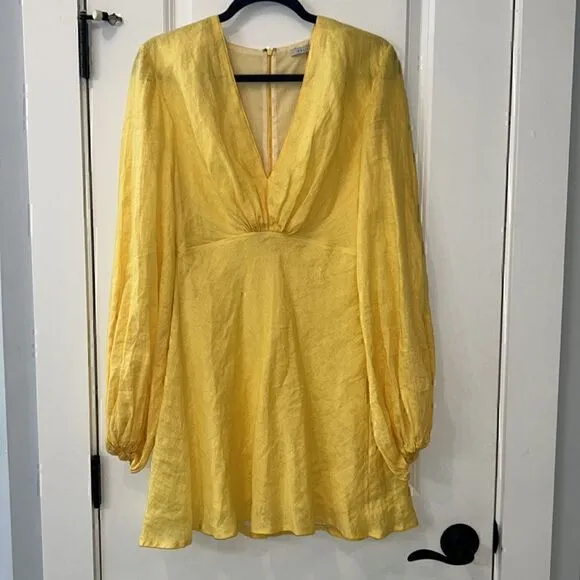 KALITA UTOPIA LINEN MINI DRESS IN YELLOW Sz M US6 EUC