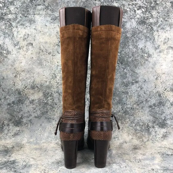 Kanna Women's Size 36 Brown Leather Suede High Heel Buckle Knee High Boots