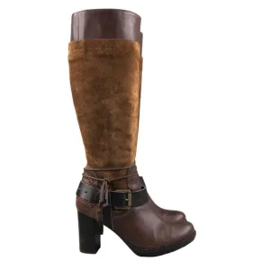 Kanna Women's Size 36 Brown Leather Suede High Heel Buckle Knee High Boots