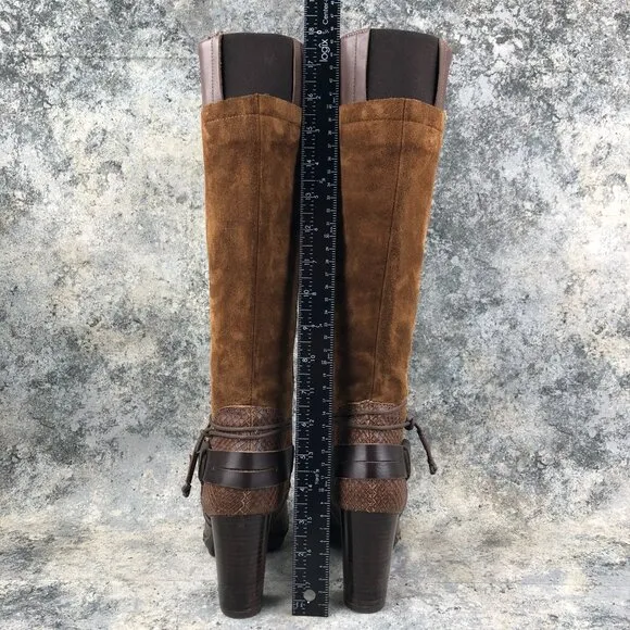 Kanna Women's Size 36 Brown Leather Suede High Heel Buckle Knee High Boots