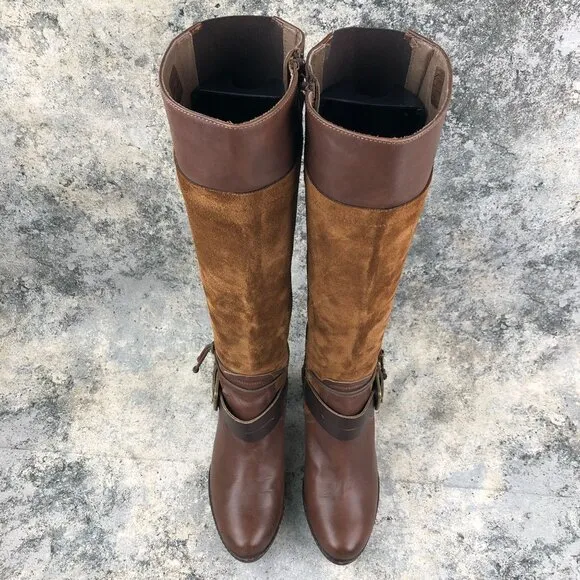 Kanna Women's Size 36 Brown Leather Suede High Heel Buckle Knee High Boots