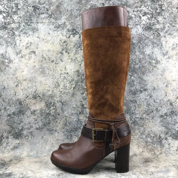Kanna Women's Size 36 Brown Leather Suede High Heel Buckle Knee High Boots