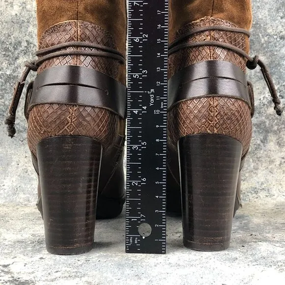 Kanna Women's Size 36 Brown Leather Suede High Heel Buckle Knee High Boots