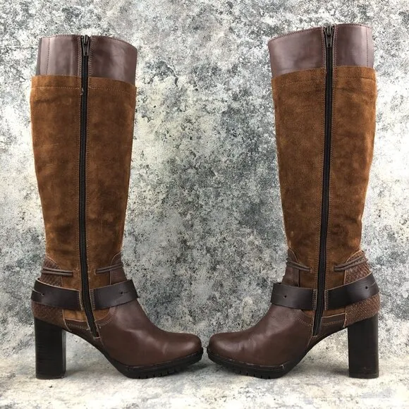 Kanna Women's Size 36 Brown Leather Suede High Heel Buckle Knee High Boots