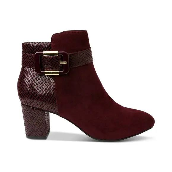 Karen Scott Ivyy Mixed-Media Heeled Booties Wine Snake Size 7 M