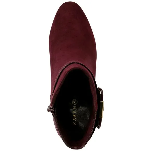 Karen Scott Ivyy Mixed-Media Heeled Booties Wine Snake Size 7 M