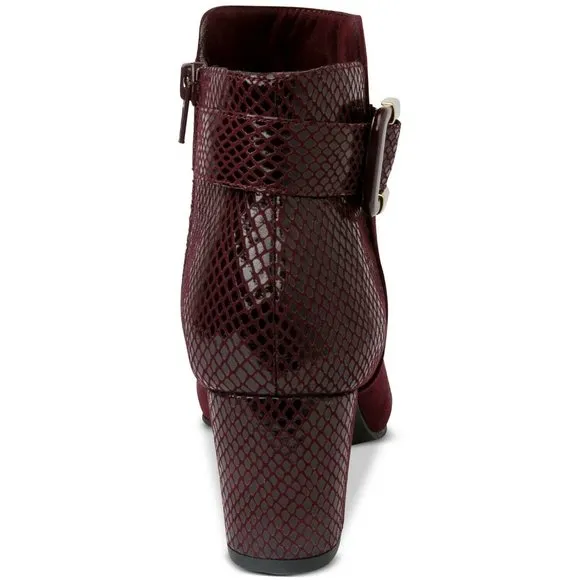 Karen Scott Ivyy Mixed-Media Heeled Booties Wine Snake Size 7 M