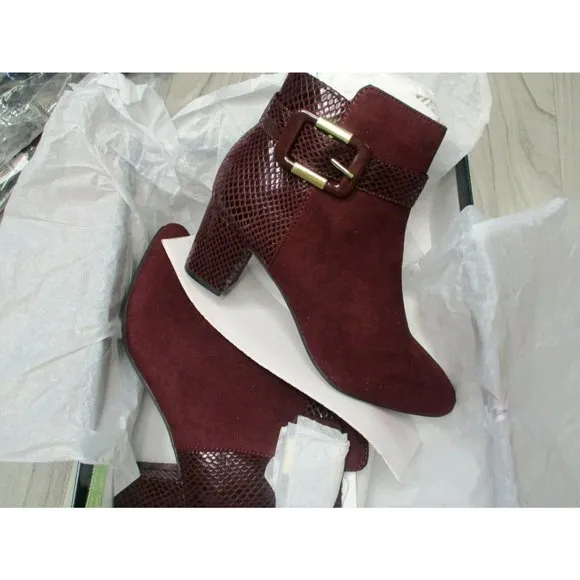 Karen Scott Ivyy Mixed-Media Heeled Booties Wine Snake Size 7 M