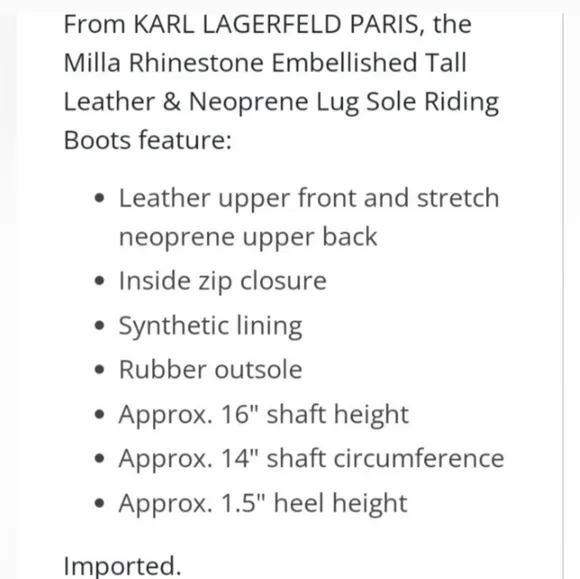 Karl Lagerfeld Milla Black Knee High Rhinestone Equestrian Buckle New Lug Boots