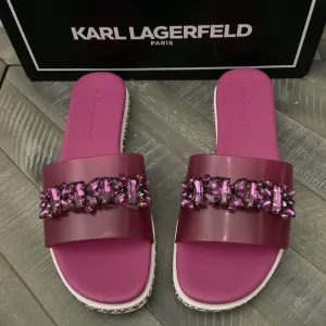 KARL LAGERFELD PARIS Women's Bijou Embellished Slide Sandals, size 6.5
