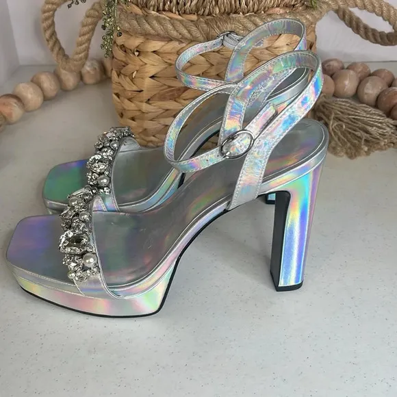 KARL LAGERFELD PARISJala Rhinestone Embellished Platform Dress Sandals Sz 10