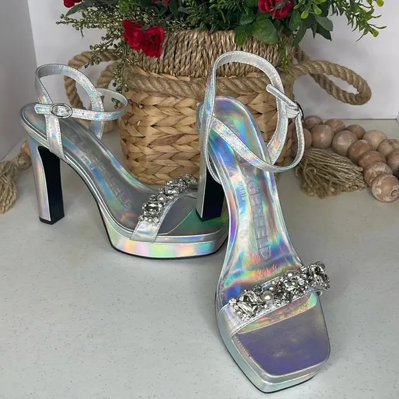 KARL LAGERFELD PARISJala Rhinestone Embellished Platform Dress Sandals Sz 10