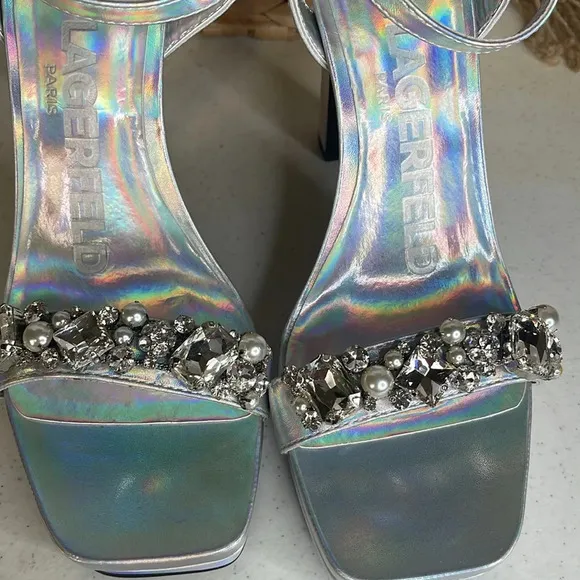 KARL LAGERFELD PARISJala Rhinestone Embellished Platform Dress Sandals Sz 10