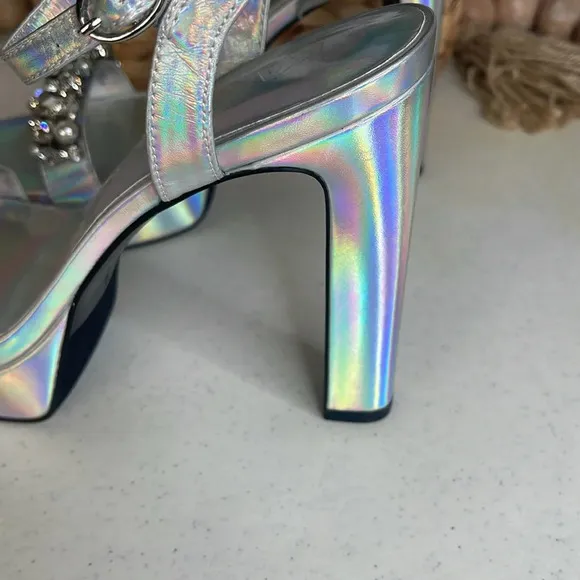KARL LAGERFELD PARISJala Rhinestone Embellished Platform Dress Sandals Sz 10