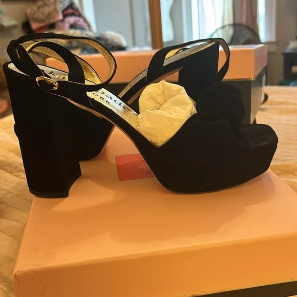 Kate Spade Black Suede Confetti Platform Sandals Sz. 9B