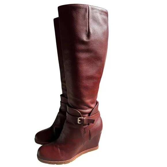 Kate Spade Brown Leather Wedge Knee-High Boots Sz: 9
