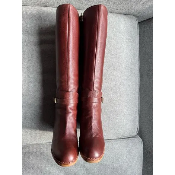Kate Spade Brown Leather Wedge Knee-High Boots Sz: 9
