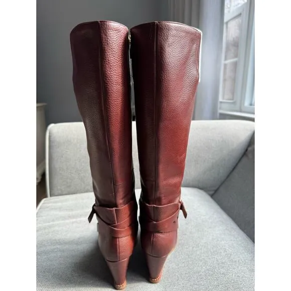 Kate Spade Brown Leather Wedge Knee-High Boots Sz: 9