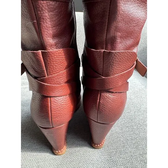 Kate Spade Brown Leather Wedge Knee-High Boots Sz: 9