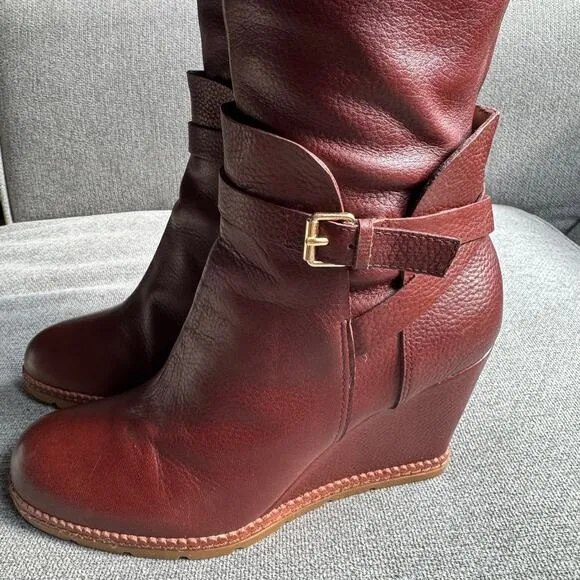 Kate Spade Brown Leather Wedge Knee-High Boots Sz: 9