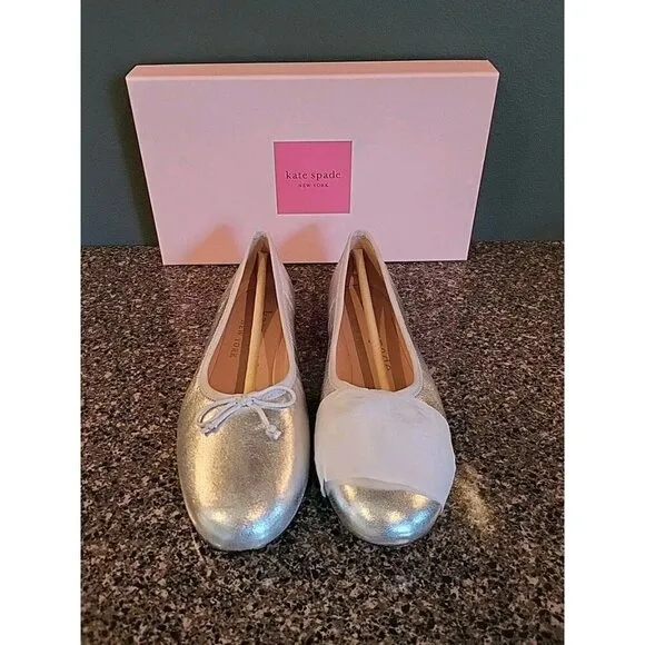 KATE SPADE NEW YORK Honey Metallic Leather Ballet Flats SZ 9.5 B New In Box NIB