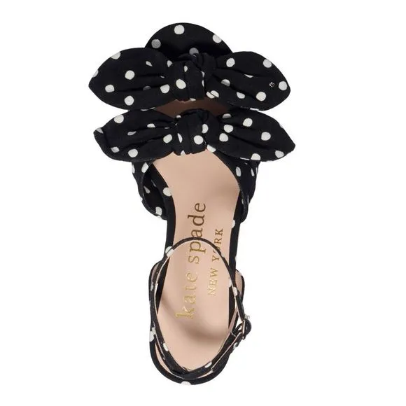 KATE SPADE NEW YORK Womens Black/French Cream Double Bow Cork Julep Sandals 9 B