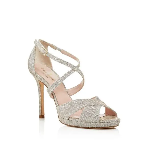 KATE SPADE NEW YORK Womens Silver Sparkling Mesh Frances Stiletto Sandals 8 M
