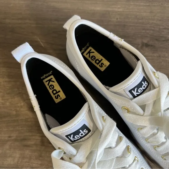 KEDS Triple Up White Leather Leopard Platform Women's Shoe Size 6 #1102