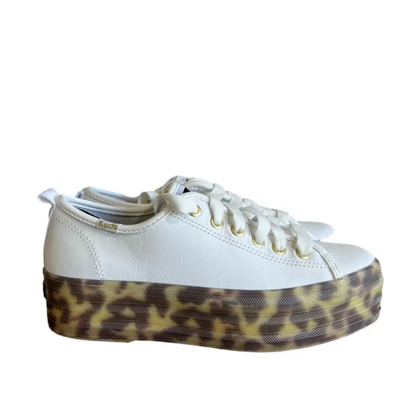 KEDS Triple Up White Leather Leopard Platform Women's Shoe Size 6 #1102