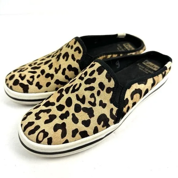 Keds X Kate Spade 7.5 Double Decker Calf Hair Leopard Slip On Mules Womens Shoes