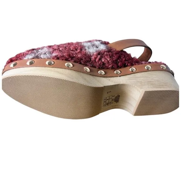 Kelsi Dagger Womens Rust Sherpa Warehouse Sling back Platform Clogs Sz 7 M NIB