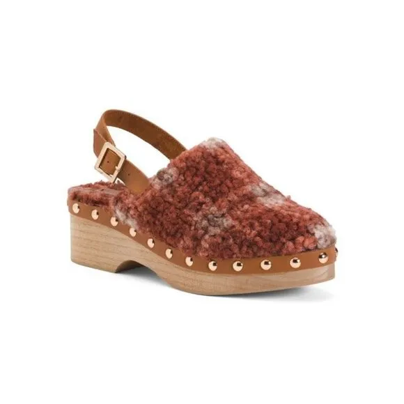 Kelsi Dagger Womens Rust Sherpa Warehouse Sling back Platform Clogs Sz 7 M NIB