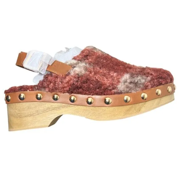 Kelsi Dagger Womens Rust Sherpa Warehouse Sling back Platform Clogs Sz 7 M NIB