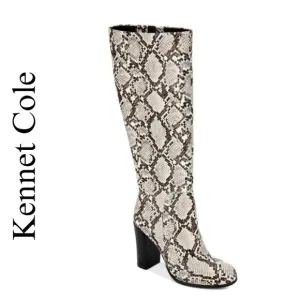 KENNETH COLE Womens Snake Skin-Print Justin Round Toe Block Heel Boots 7.5