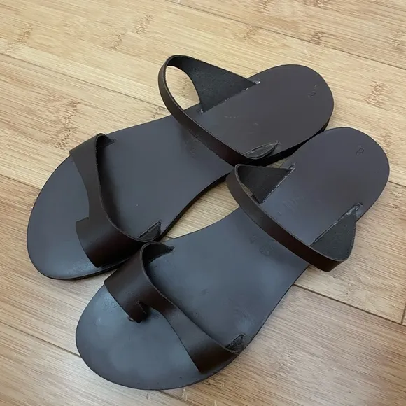 Kionas Greek Leather Art Dark Brown Sandals
