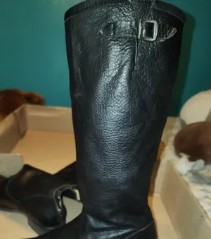 Knee Hi Black Leather Boots with Back Zipper