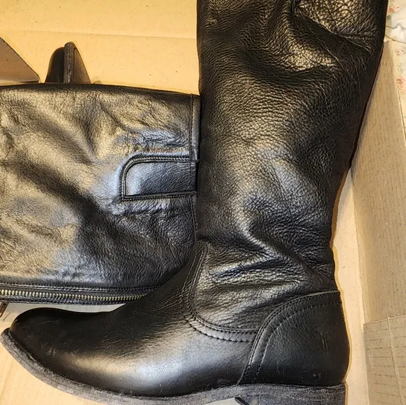 Knee Hi Black Leather Boots with Back Zipper
