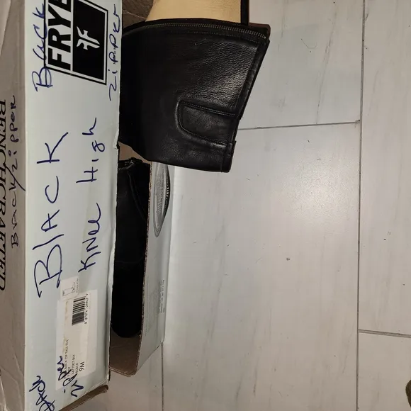 Knee Hi Black Leather Boots with Back Zipper
