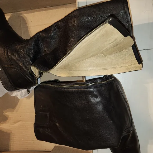 Knee Hi Black Leather Boots with Back Zipper